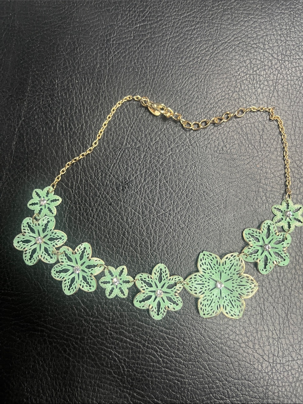 Gold-Chain Mint Green Floral Statement Necklace